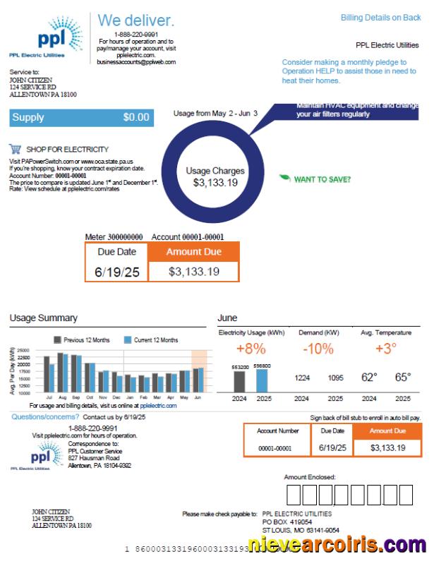 USA PPL Electric utility bill, version 2